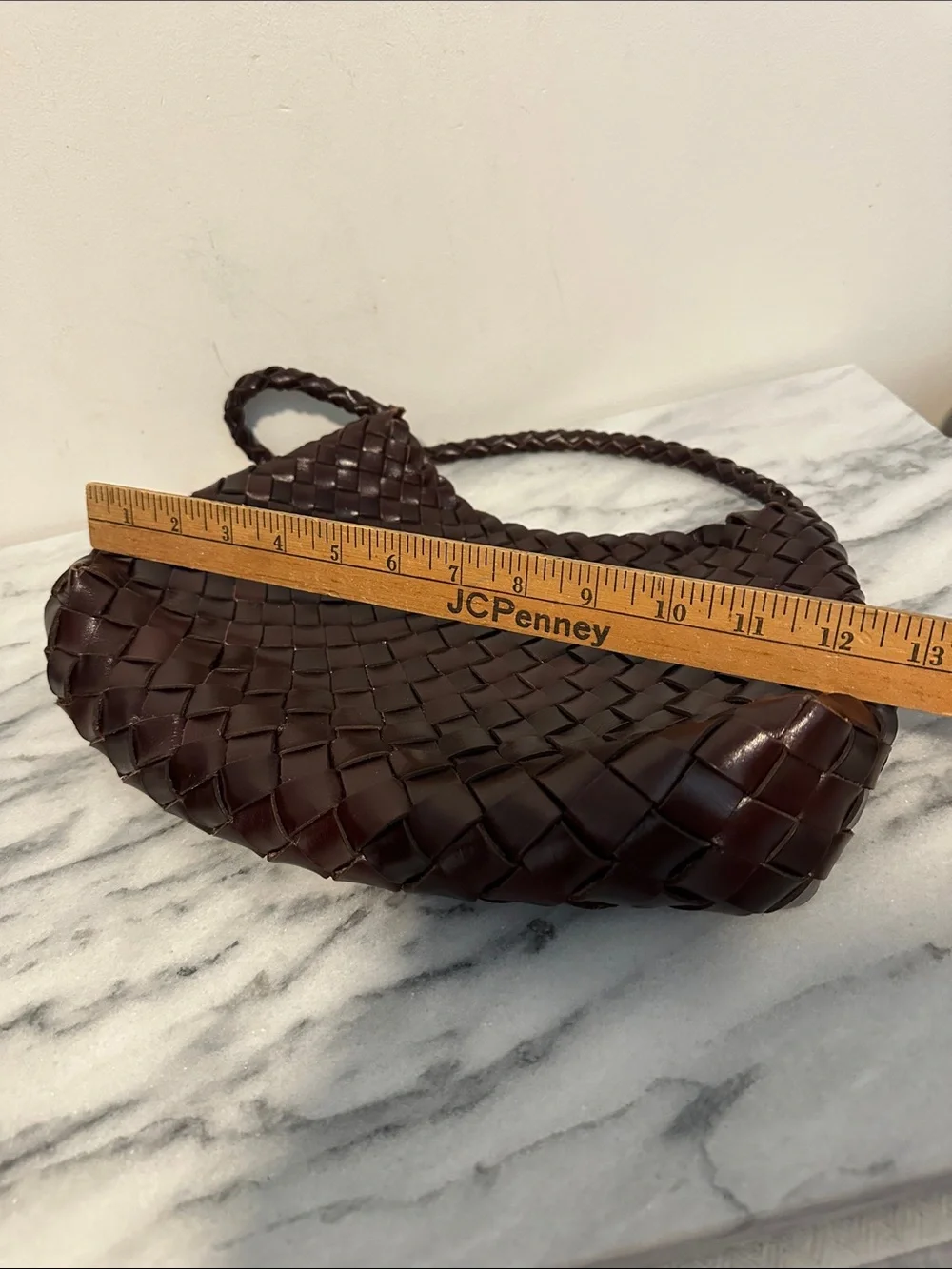 Faye Creations Emma Woven Full-Grain Leather Shoulder Bag - Dark Brown